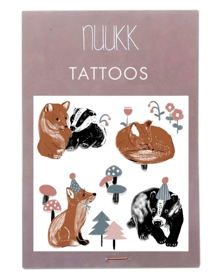 Little nuukk paper+party fox + badger organic tattoos