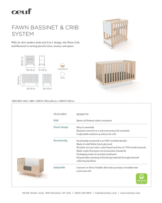 Little oeuf room fawn bassinet/crib in white + birch