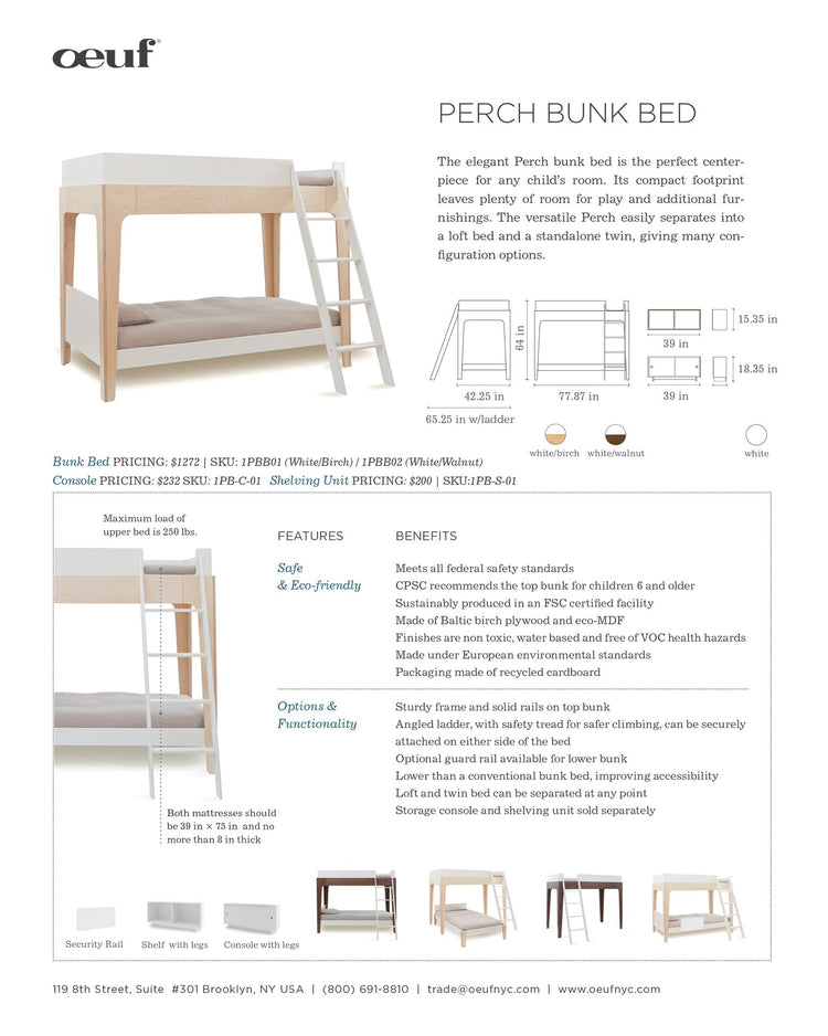 Little oeuf room perch bunk bed in walnut