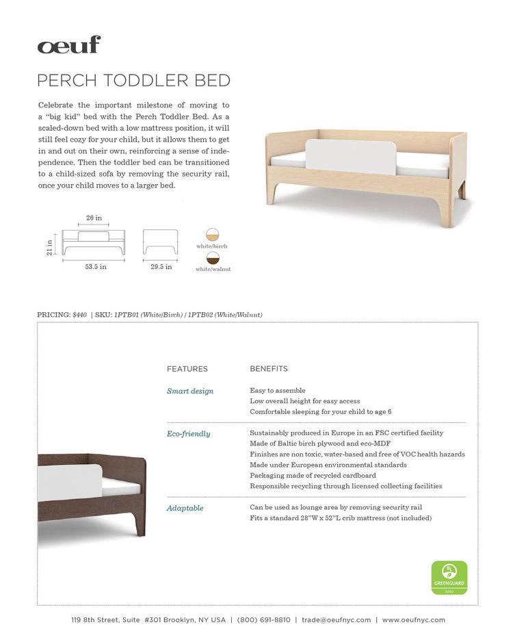 Little oeuf room perch toddler bed in walnut
