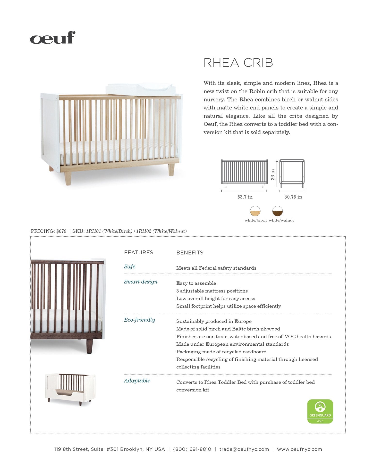 Little oeuf room rhea crib in birch