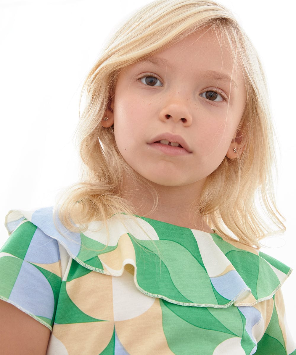 oeuf ruffle collar tee in fougere geometric Little