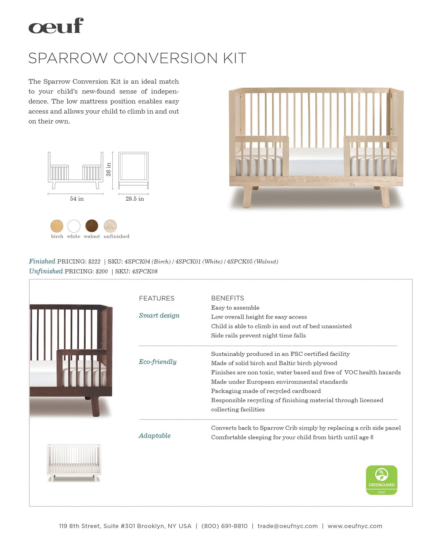 Little oeuf room sparrow crib conversion kit in birch