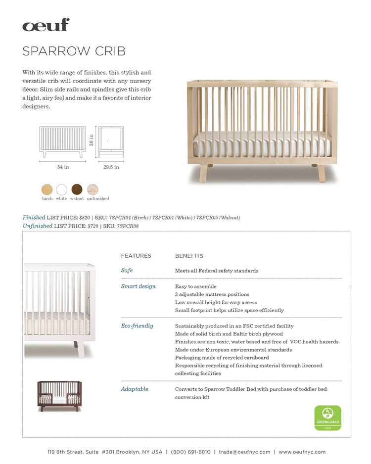 Little oeuf room sparrow crib in birch