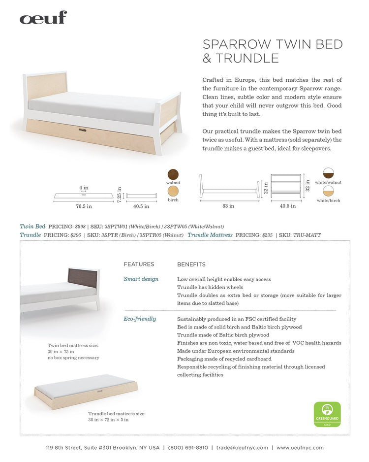 Little oeuf room sparrow trundle bed in birch