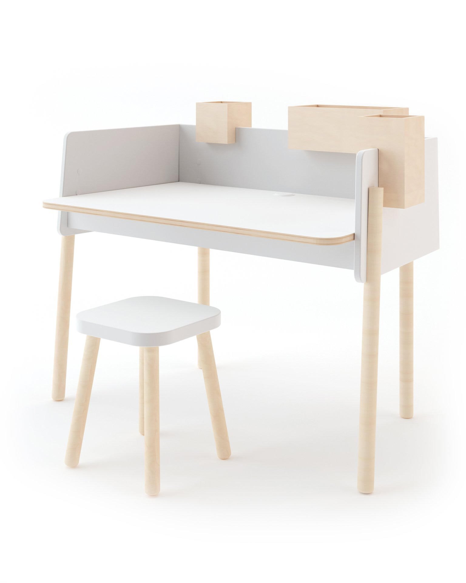 Little oeuf room square stool in white + birch