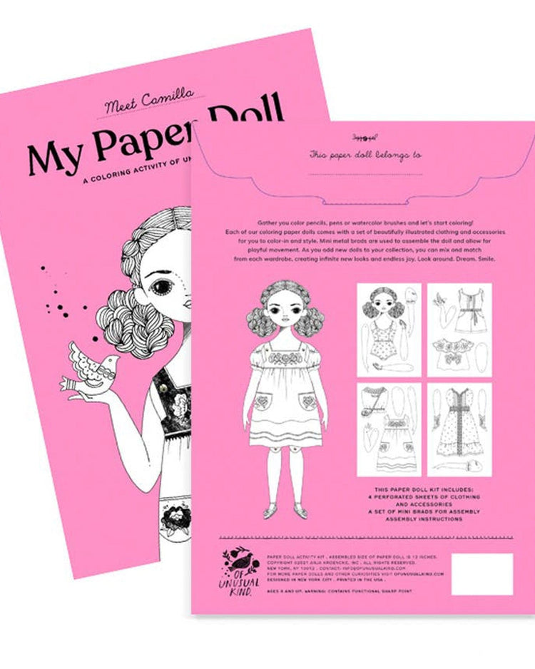 Little of unusual kind play camilla coloring paper doll kit