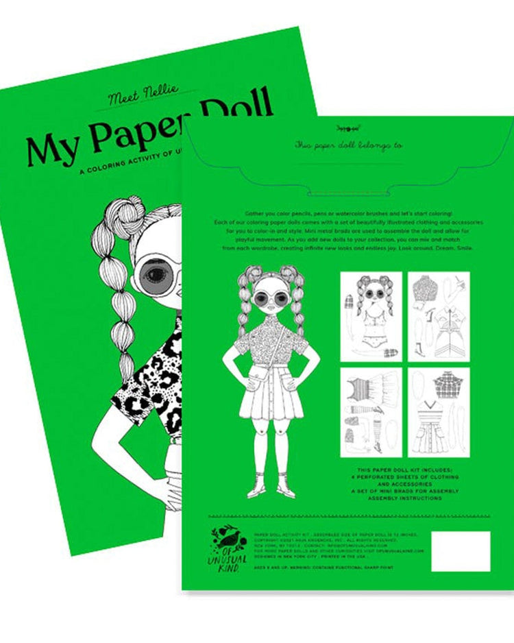 Little of unusual kind play nellie coloring paper doll kit