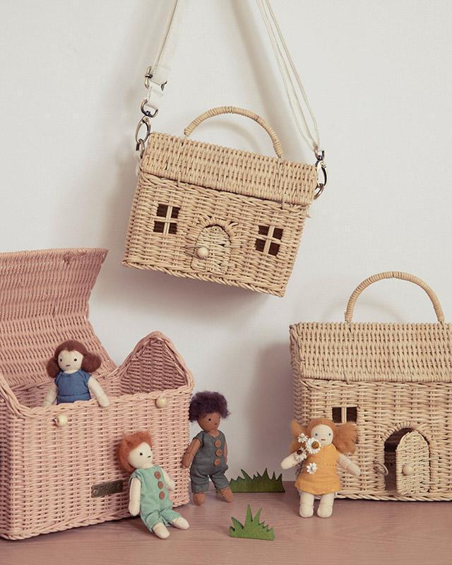 House-shaped Rattan Wicker Basket Kids Bag or Room Decor 