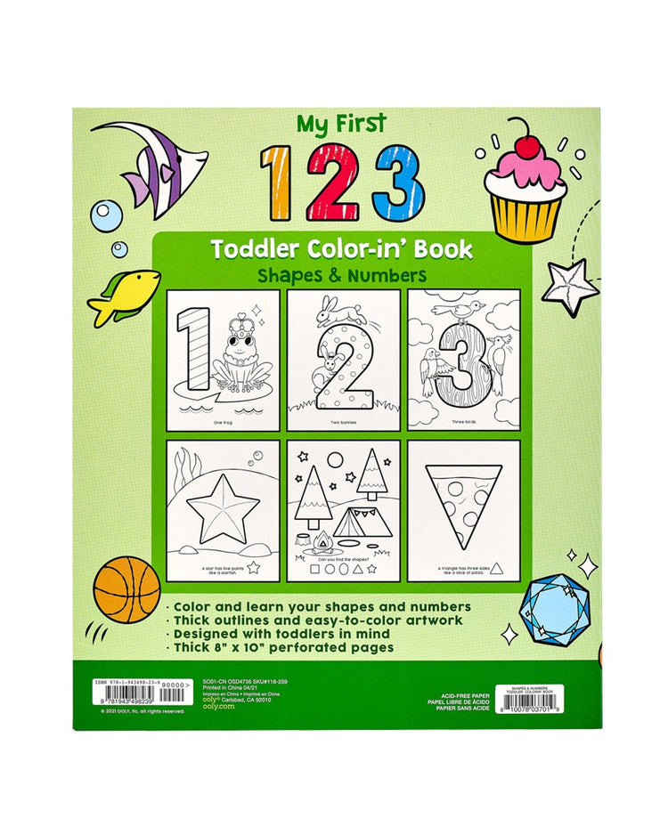 Little ooly play 123: shapes & numbers toddler color-in' book