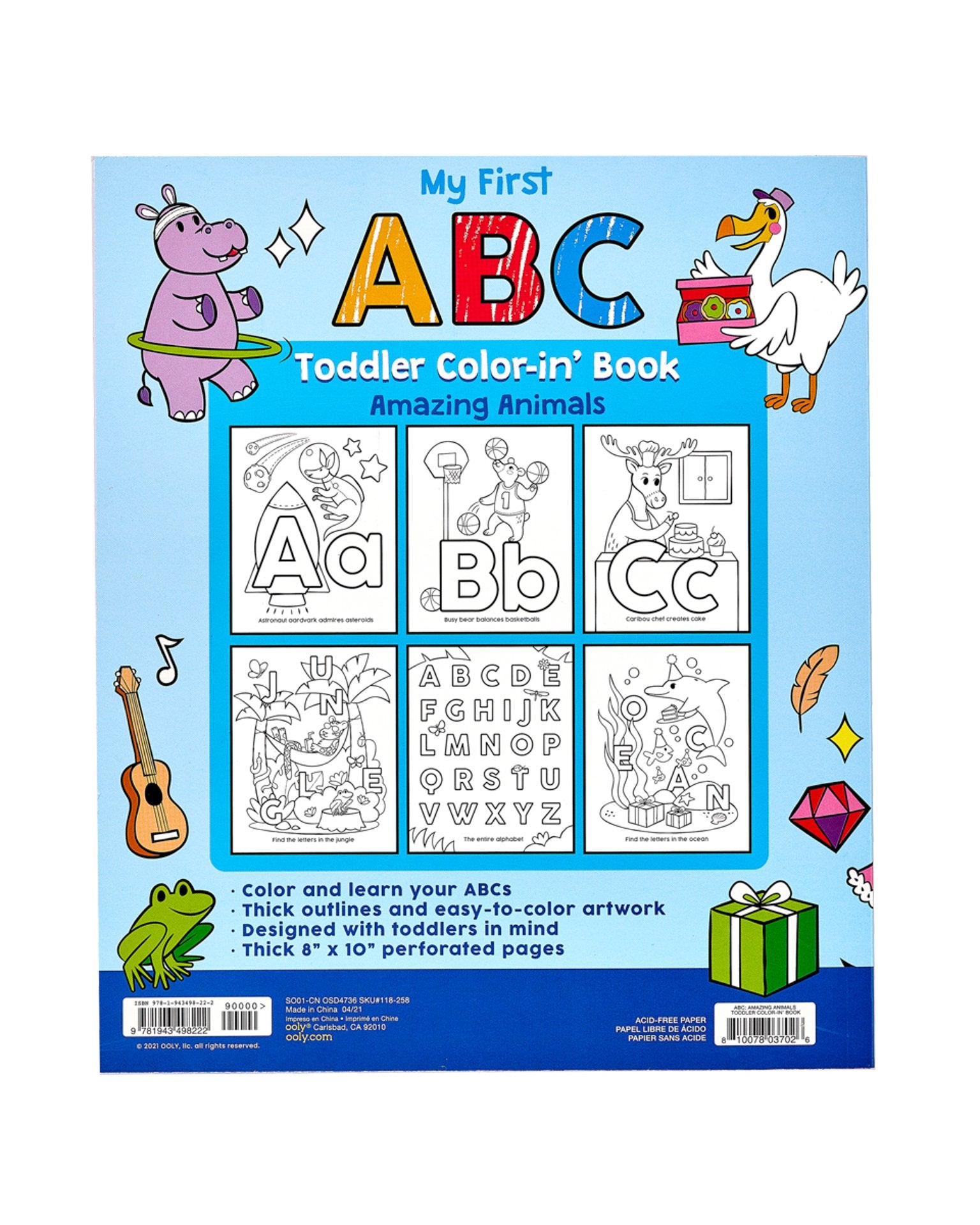 Little ooly play abc: amazing animals toddler color-in' book