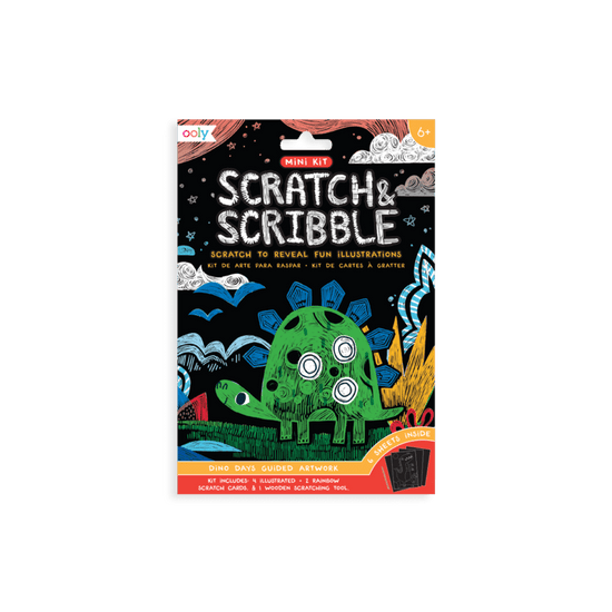 Scratch art and scrumble - travel-sized Ooly Mini Scratch & Scribble Art Kit: Dino Days - 7 Piece Set dinosaur.