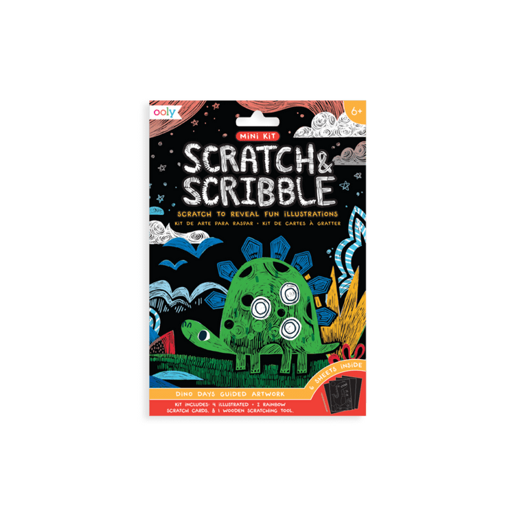 Scratch art and scrumble - travel-sized Ooly Mini Scratch & Scribble Art Kit: Dino Days - 7 Piece Set dinosaur.