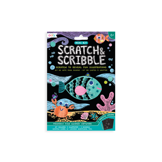 Little ooly play Mini Scratch & Scribble Art Kit: Friendly Fish - 7 Piece Set