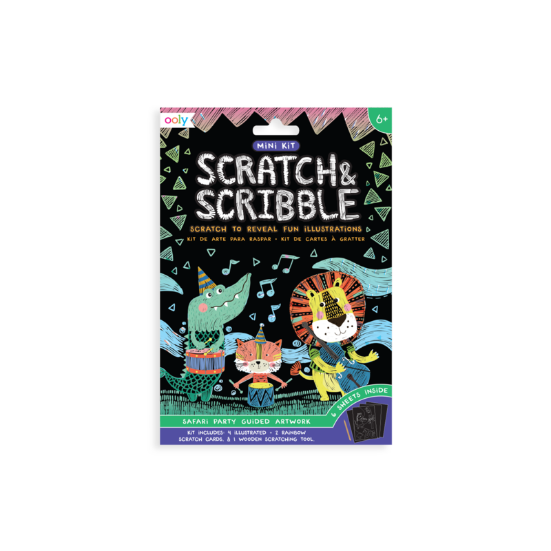 Little ooly play Mini Scratch & Scribble Art Kit: Safari Party - 7 Piece Set