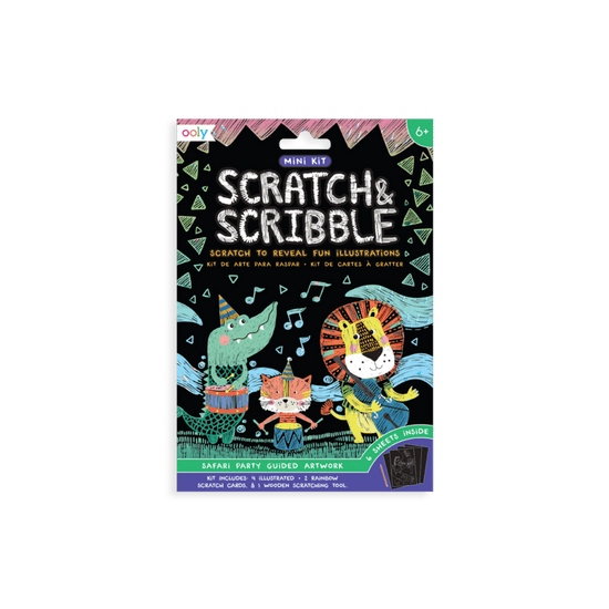 Little ooly play Mini Scratch & Scribble Art Kit: Safari Party - 7 Piece Set