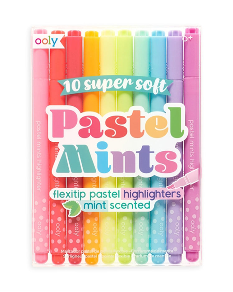 A pack of 10 pastel mints-scented highlighters with flexible tips by ooly.