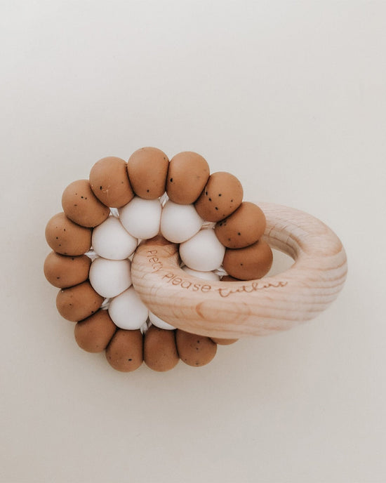 Little pretty please teethers baby accessories reed teething ring in speckled almond