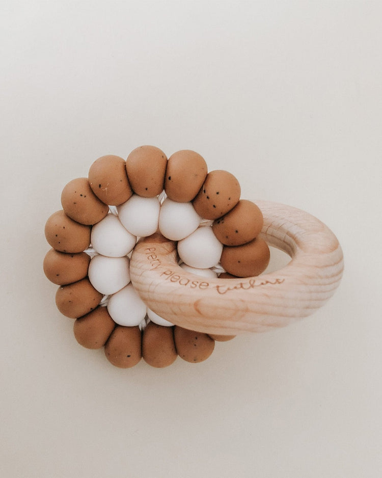 Little pretty please teethers baby accessories reed teething ring in speckled almond
