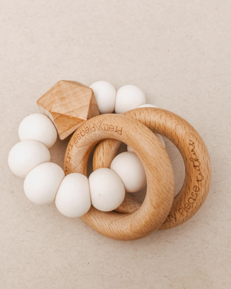Little pretty please teethers baby accessories sawyer xl teething rattle in ivory