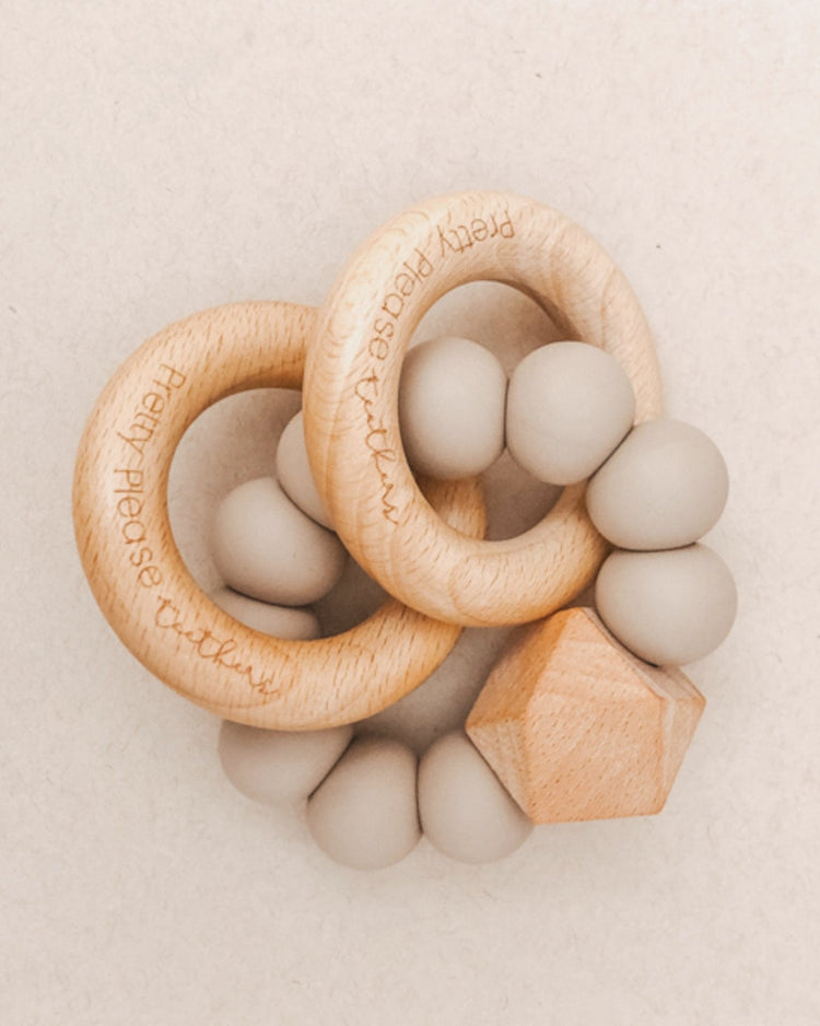 Little pretty please teethers baby accessories sawyer xl teething rattle in warm taupe