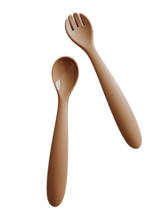 Little pretty please teethers silicone fork + spoon set in canyon