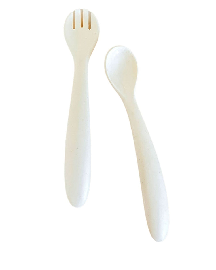 Little pretty please teethers silicone fork + spoon set in ivory