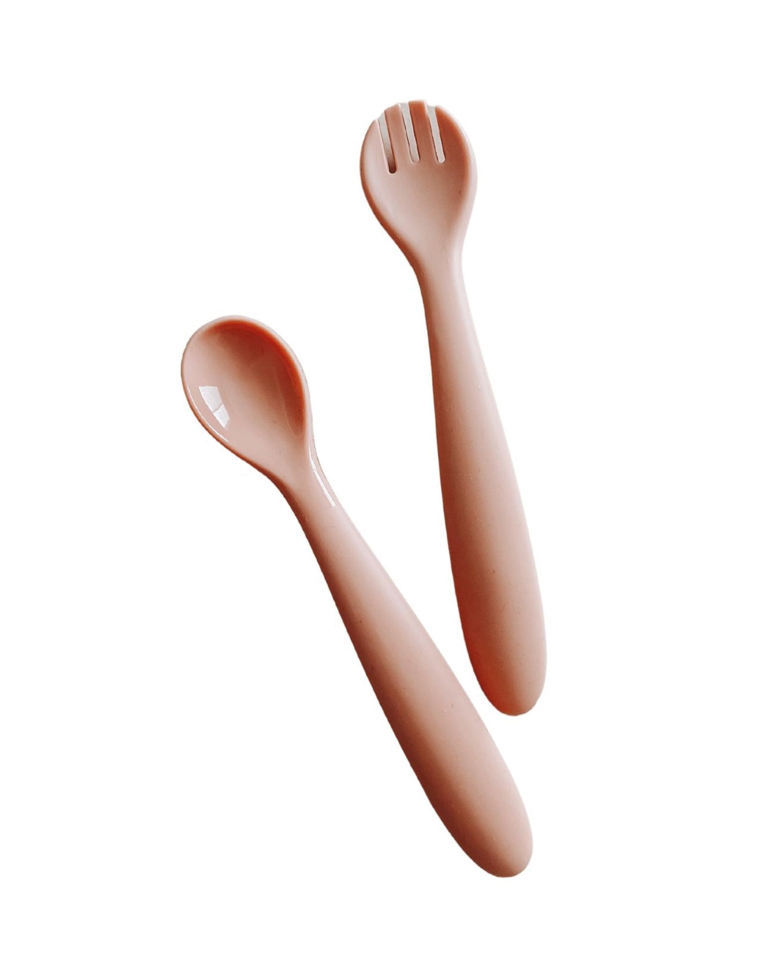 Little pretty please teethers silicone fork + spoon set in mahogany rose
