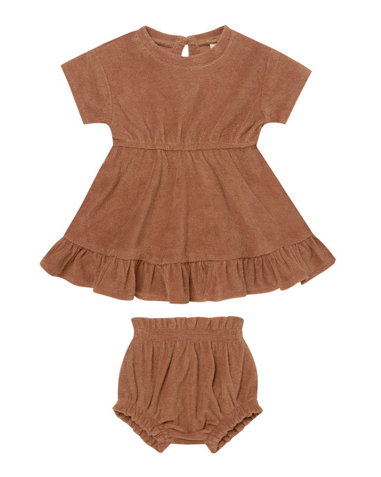 Little quincy mae baby girl terry dress set in amber