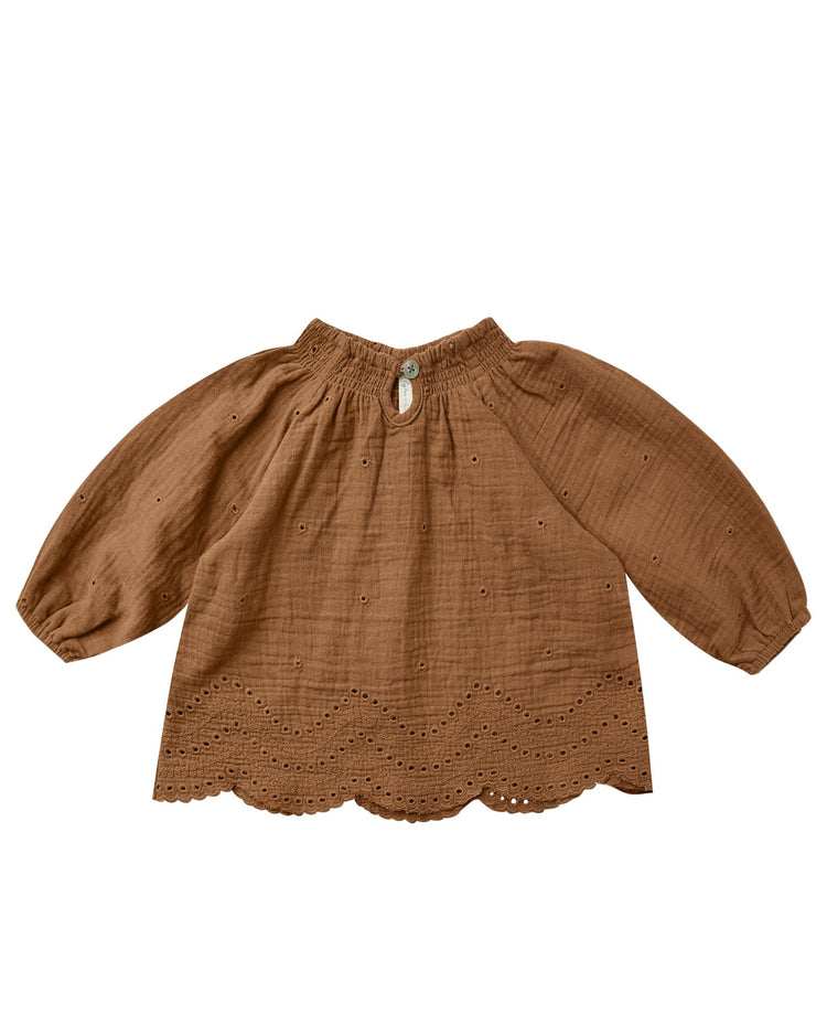 Little rylee + cru baby girl quincy blouse in rust