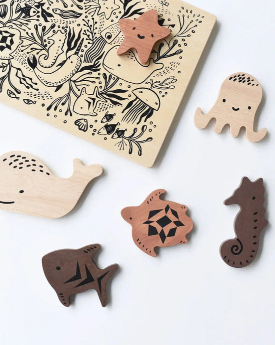 Little wee gallery play ocean animals wooden tray puzzle